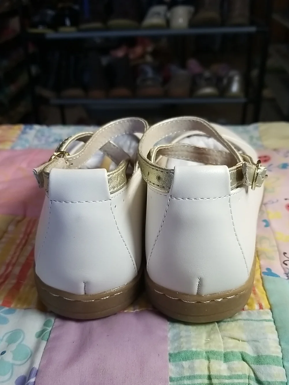 Livie & Luca White Leather Mary Jane Flats with Gold Criss Cross Straps HTF 2 Y